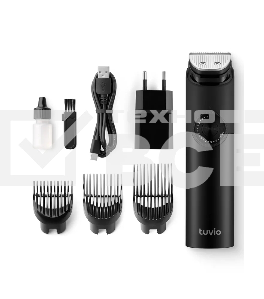 Машинка для стрижки волос, триммер с 3 насадками Tuvio HC-DA3BL, черный