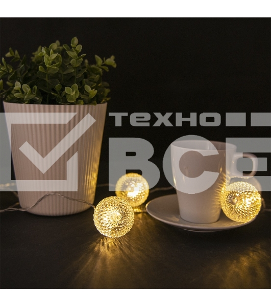 Гирлянда светод. Funray Лампы,SE-HL-1.810WW,2xАА,1.8м,10LED,10ламп,тепл.бел,прозрачный провод