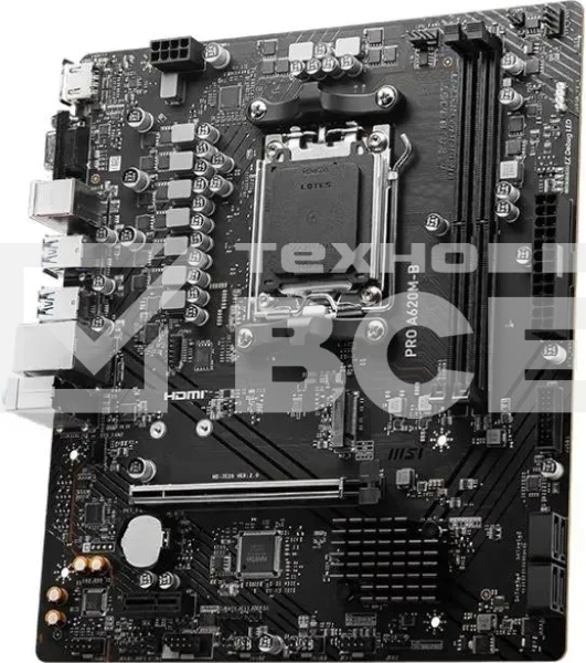 Материнская плата MSI PRO A620M-B, AM5, AMD A620, 2xDDR5, 4xSATA, 1xM.2 (PCIe 4.0 x4), 1xPCIe 4.0 x16, 1xPCIe 3.0 x1, 1xHDMI, 1xVGA, 1x2.5Gb LAN, 6xUSB-A 5Gbps, 6xUSB-A 2.0, 3x3.5 мм, 7.1, mATX