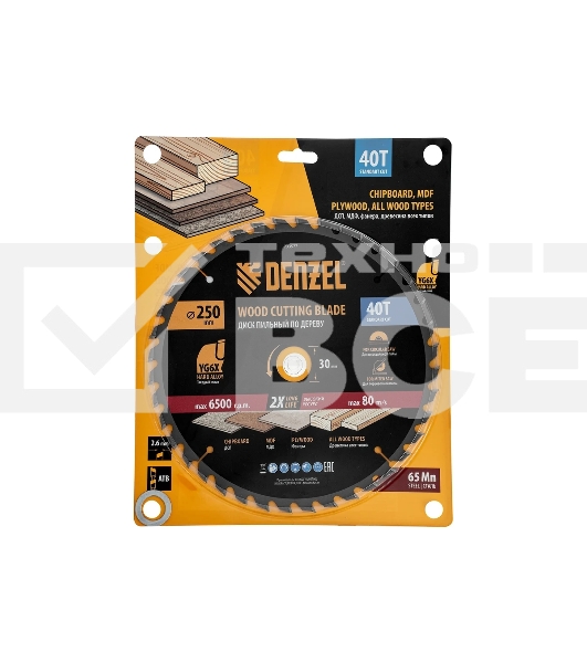 Пильный диск по дереву Denzel ф250 х 30 мм, 40 зубьев 733577