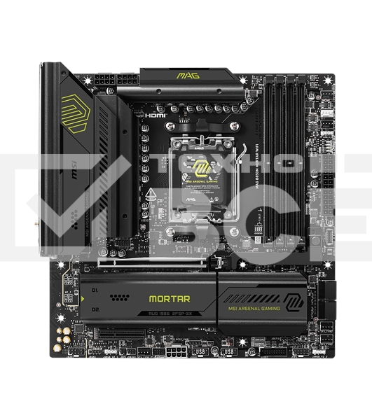 Материнская плата MSI MAG B850M MORTAR WIFI, AM5, AMD B850, 4xDDR5, 4xSATA, 3xM.2, 1xPCIe 5.0 x16, 1xPCIe 4.0 x4, 1xHDMI, 1x5Gb LAN, Wi-Fi 7, Bluetooth 5.4, 1xUSB-C 40Gbps, 1xUSB-C 20Gbps, 5xUSB-A 10Gbps, 2xUSB-A 5Gbps, 4xUSB-A 2.0, 1xS/PDIF, 2x3.5 мм, 7.