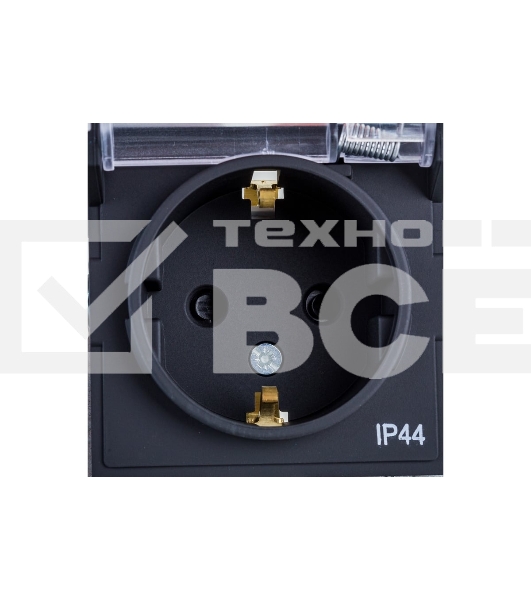 Механизм розетки 1-м СП AtlasDesign Aqua 16А IP44 с заземл. защ. шторки с прозрачной крышкой карбон SchE ATN441046