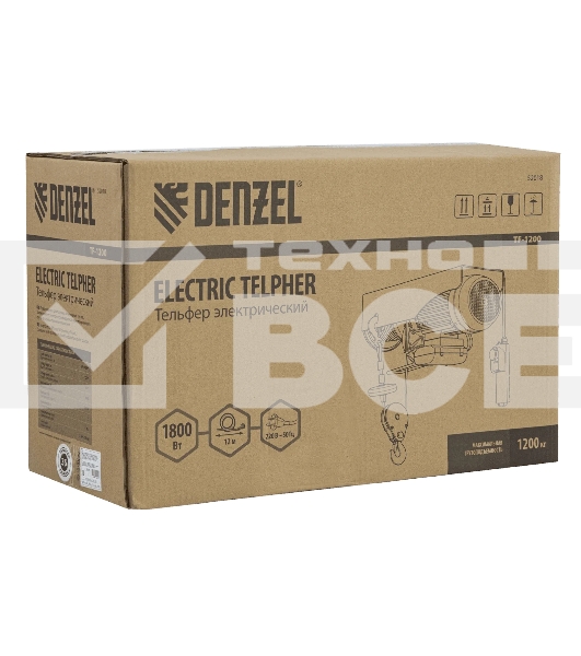 Тельфер электрический Denzel TF-1200, 1.2 т, 1800 Вт, высота 12 м, 8 м/мин