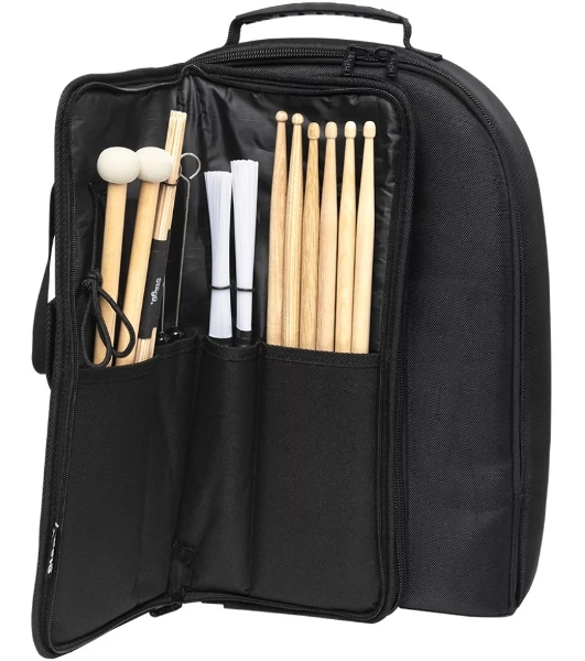 Рюкзак-чехол STAGG DSBACKPACK для 10 пар палочек, усиленный нейлон, много карманов, вес 1,2 кг, чёрный.