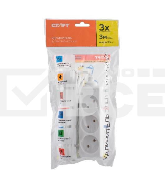 Бытовой удлинитель СТАРТ С/У S 3x3 --20dg
