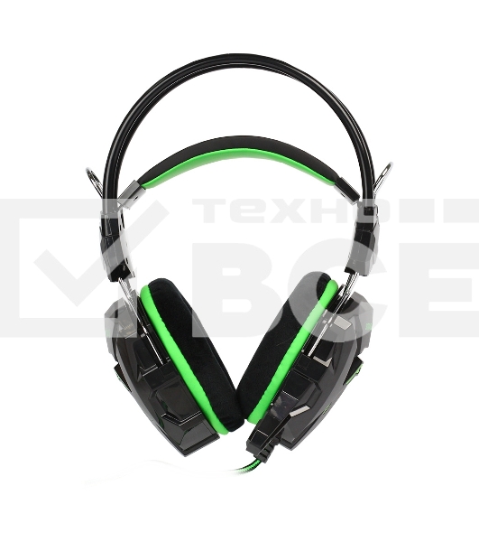 Гарнитура проводная игровая RUSH COBRA, динамики 40мм, велюровые амбушюры, черный/зеленый (SBHG-1200)