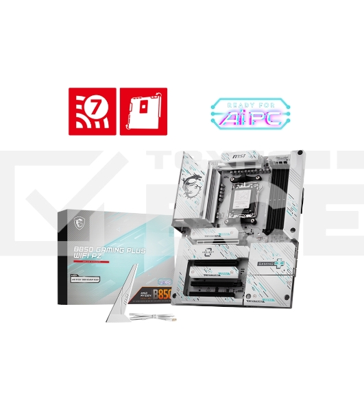 Материнская плата MSI B850 GAMING PLUS WIFI PZ, AM5, AMD B850, 4xDDR5, 4xSATA, 3xM.2, 1xPCIe 5.0 x16, 1xPCIe 4.0 x4, 2xPCIe 3.0 x1, 1xDP, 1x5Gb LAN, Wi-Fi 7, Bluetooth 5.4, 2xUSB-C 10Gbps, 1xUSB-C 5Gbps, 1xUSB-A 10Gbps, 1xUSB-A 5Gbps, 4xUSB-A 2.0, 3x3.5 м