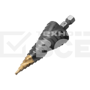 Сверло ступенчатое Denzel 4-6-8-10-12-14-16-18-20-22-24-26-28-30-32 мм, Р6М5, 6-гр. хвостовик 723606