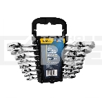 Набор комбинированных шарнирных ключей с трещоткой 8 шт Deli DL140208T Спецификация: 8,10,12,13,14,15,17,19мм. Сталь 40 Cr. Трещетка 50BV30 72Т., фото 1