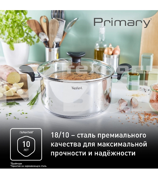 Кастрюля Tefal Primary E3084674 5.2 л. d=24 см (с крышкой) стальной (2100120958)