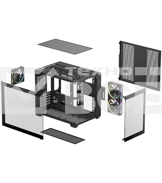 Компьютерный корпус Deepcool CG330 3F без БП, боковое окно (панорама), 3x120мм ARGB PWM вентилятора, черный, mATX