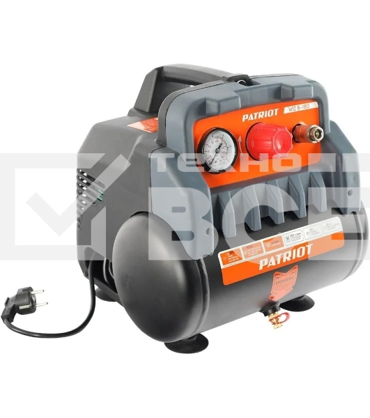 Компрессор поршневой Patriot WO 6-180 безмасляный 180л/мин 6л 1100Вт черный/оранжевый