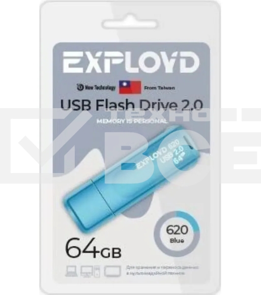 Флешка USB Exployd 620 Blue (EX-64Gb-620-Blue), 64Gb, USB 2.0, R/W 15/8, синий