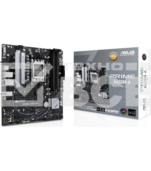 Материнская плата ASUS PRIME A620M-A-CSM, AM5, AMD A620, 2xDDR5, 4xSATA, 2xM.2, 1xPCI-E 4.0 x16, 1xHDMI, 1xDP, 1xVGA, 1x 1Gb LAN, 2xUSB-A 3.2 Gen 1, 4xUSB-A 2.0, 3x3.5 мм, 7.1, Micro-ATX