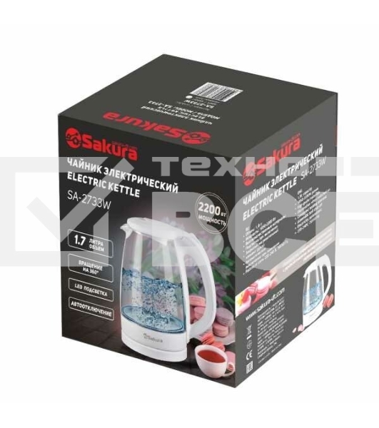 Чайник электрический Sakura SA-2733W белый, 1,7 л., 2200 Вт