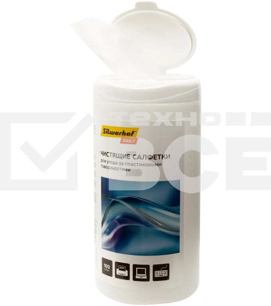 Салфетки Silwerhof DAILY для компьютеров и оргтехники туба 100шт влажных