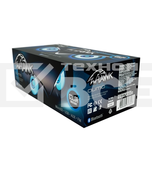 Колонка беспроводная QUMO Hawk BT5.0 10Вт FM MicroSD USB AUX подсветка 1500мА-ч