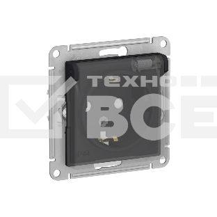 Механизм розетки 1-м СП AtlasDesign Aqua 16А IP44 с заземл. защ. шторки с прозрачной крышкой карбон SchE ATN441046