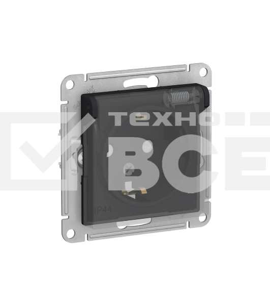 Механизм розетки 1-м СП AtlasDesign Aqua 16А IP44 с заземл. защ. шторки с прозрачной крышкой карбон SchE ATN441046