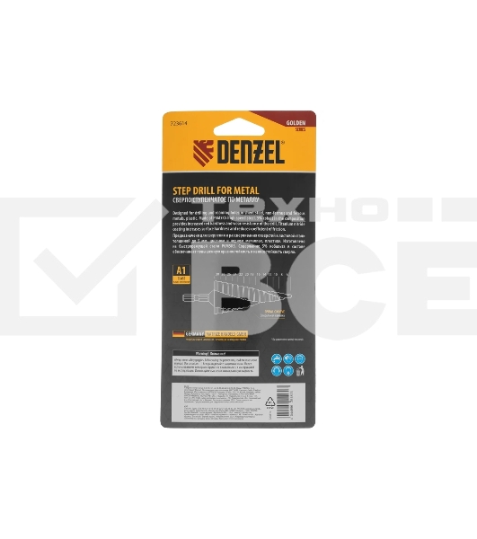 Сверло ступенчатое Denzel 6-8-10-12-14-16-18-20-22-24-26-28-30 мм, Р6М5К5, 6-гр. хвостовик 723614
