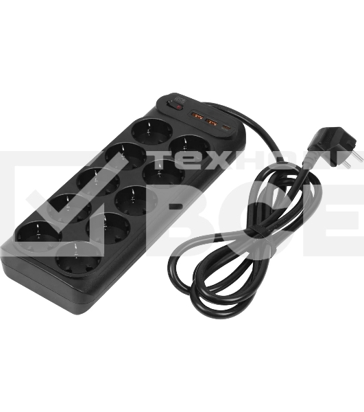 Сетевой фильтр Powercom SP-10 USB2A1СB 3,0 м 3.0м (10 розеток) черный, коробка