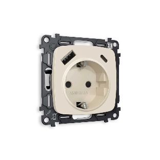 Комплект механизма электрической розетки OMEGA Бежевый матовый 2USB A+C 20W (быстрая зарядка) с/з QUANT (OP3300, VM160) MO330010