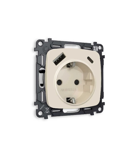 Комплект механизма электрической розетки OMEGA Бежевый матовый 2USB A+C 20W (быстрая зарядка) с/з QUANT (OP3300, VM160) MO330010