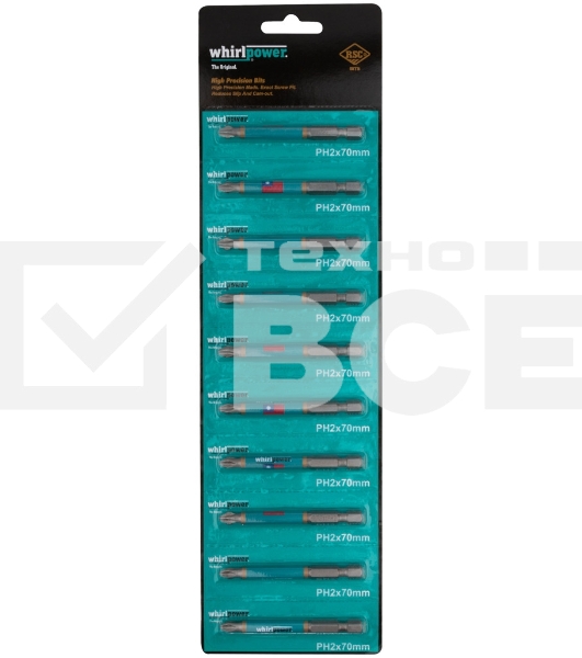Биты WP, сталь S2, с насечкой, Профи, 10 шт 70 мм PH 2 РОС