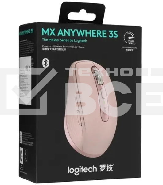 Мышь беспроводная/проводная Logitech MX Anywhere 3S розовый, 8000 dpi, радиоканал, Bluetooth, USB, кнопки - 6