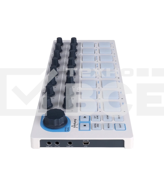 Контроллер MIDI [430101] Arturia [BeatStep] позволяет запускать клипы в Ableton Live, проигрывать ударные в BFD и EZDrummer, 16-шаговый аналоговый секвенсор, 16 пэдов, 16 энкодеров, CV выходы, USB In/Out, MIDI Out, совместимость с iPad