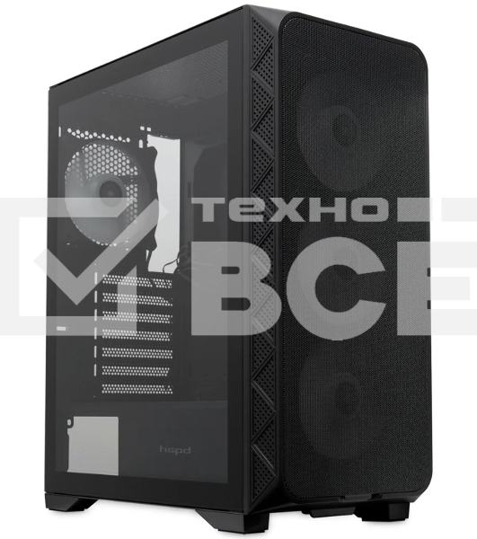 Компьютерный корпус HSPD M521, Mesh Mid Tower, черный, slide TG, 0.45 SPCC, 4x120мм ARGb ATX, mATX, mITX 160/330/184мм 2x2.5