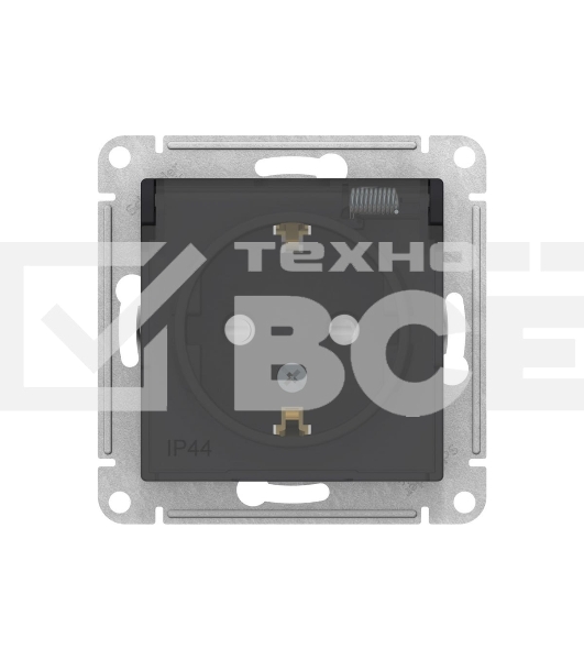 Механизм розетки 1-м СП AtlasDesign Aqua 16А IP44 с заземл. защ. шторки с прозрачной крышкой карбон SchE ATN441046