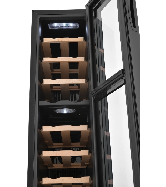 Винный шкаф ZÜGEL ZTWF181DB черный, 49 л, 2 отсека, 18 бут.