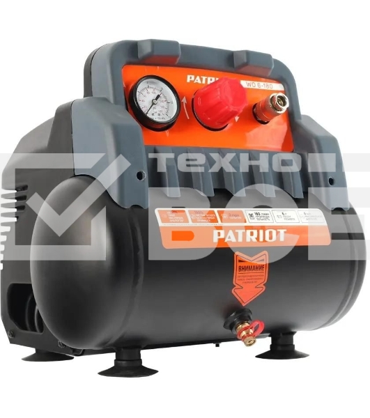 Компрессор поршневой Patriot WO 6-180 безмасляный 180л/мин 6л 1100Вт черный/оранжевый