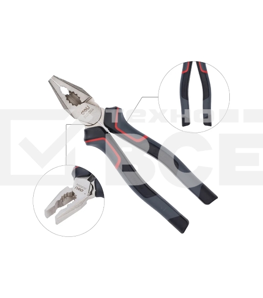 Комбинированные плоскогубцы Deli DL0004 180 мм, Cr-V, эксцентриковый шарнир, антикоррозийное покрытие, трехкомпонентная прорезиненная рукоять