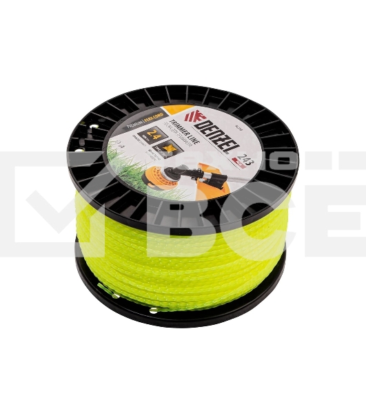 Леска для триммера Denzel витой квадрат, 2,4мм х 243м, на DIN катушке FLEX CORD