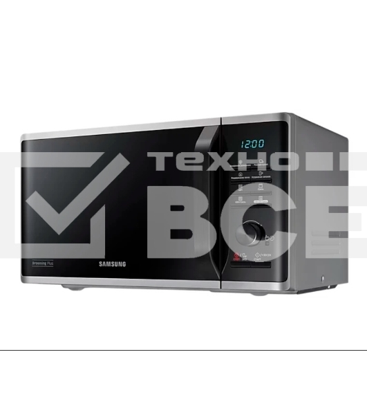 Микроволновая печь Samsung MG23K3515AS/BW серебристый/черный, 23 л, 800 Вт, переключатели - кнопки, поворотный механизм