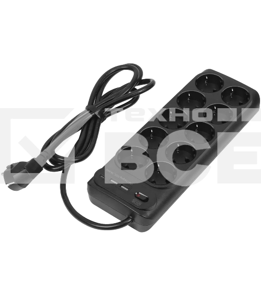 Сетевой фильтр Powercom SP-10 USB2A1СB 3,0 м 3.0м (10 розеток) черный, коробка