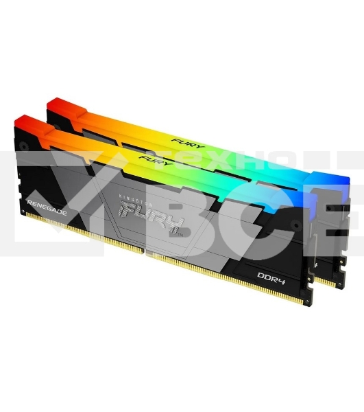 Оперативная память Kingston Fury Renegade, DDR4, 32GB (2x16GB), 3200MHz, CL16, с радиатором, RGB, серебристый/чёрный