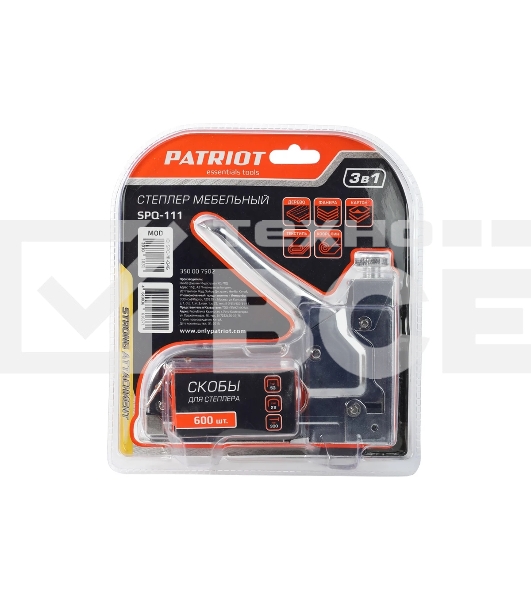 Степлер PATRIOT SPQ-111 3 в 1,скобы №140 4-14мм, скобы №28 10-12мм, гвозди №300, 600шт в комплекте