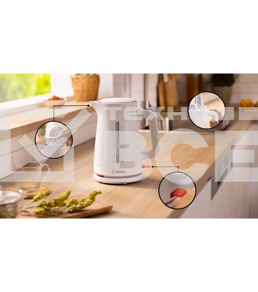 Чайник Bosch TWK3M121 1,7 л, 2400 Вт, белый