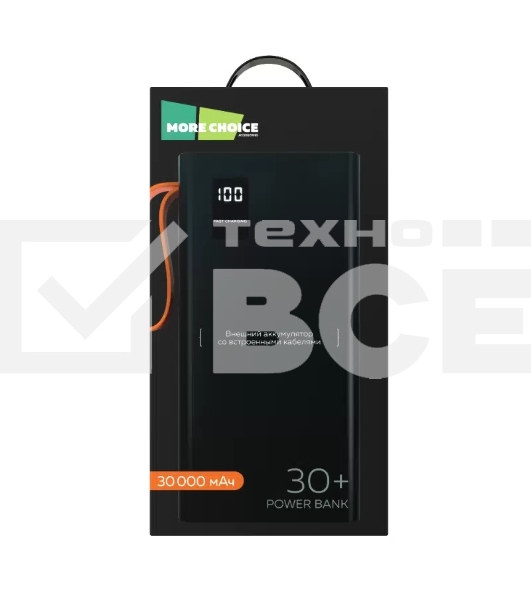 Портативный аккумулятор More choice (4620202550576) PB22-30 с кабелем 2USB 2.1A - 30000mAh черный