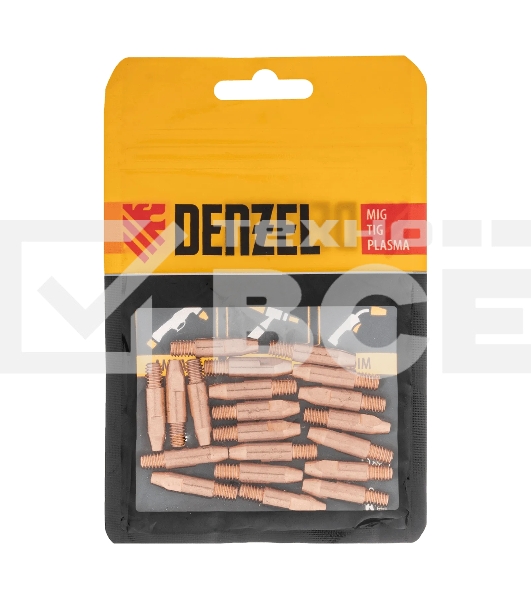 Токосъемный наконечник под проволоку Denzel 1,2 мм, М6х28, E-CU, 20 шт для MIG горелки тип 24