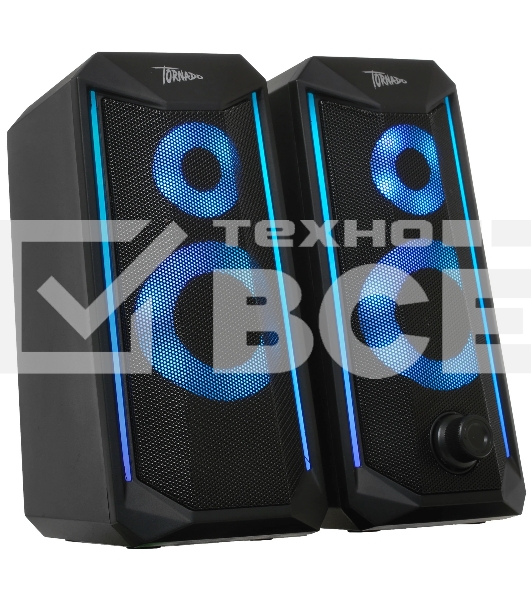 Акустическая система 2.0 Qumo Tornado AS008, 15 ВТ, объемное звучание, управляемая многорежимная RGb подсветка, USB/Jack 3,5мм