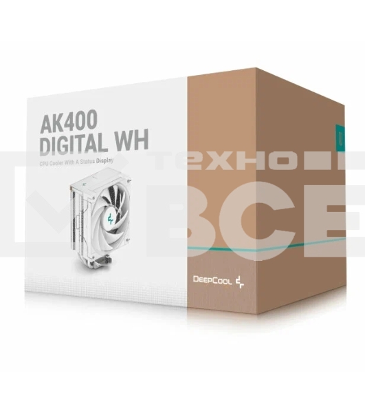 Кулер для процессора DEEPCOOL AG400 DIGITAL WH белый, 120 мм, алюминий/медь, 2100 об/мин, 31.6 дБ, 4 pin, 220 Вт, 152.7 мм