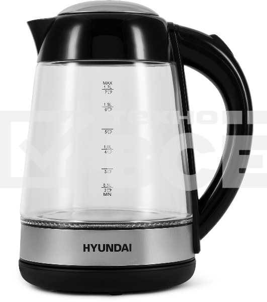 Чайник электрический Hyundai HYK-G3803 1.7л. 2200Вт черный/серебристый (корпус: стекло)
