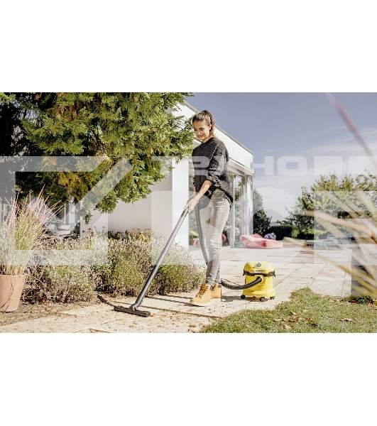 Хозяйственный пылесос Karcher WD 2 Plus V-12/6/18/C желтый, 1000 Вт, уборка сухая/влажная, пылесборник мешок/контейнер, 12 л