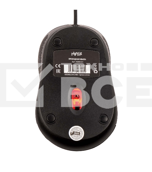 Мышь проводная HIPER HOM-031 черный, 1000 dpi, USB, кнопки - 3