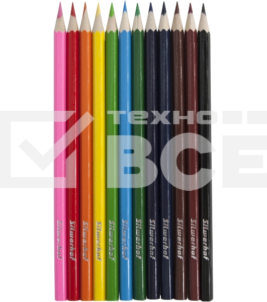 Карандаши цветные Silwerhof Color 2.8мм, шестигранный профиль, дерево, ассорти, 12 цветов, коробка с европодвесом