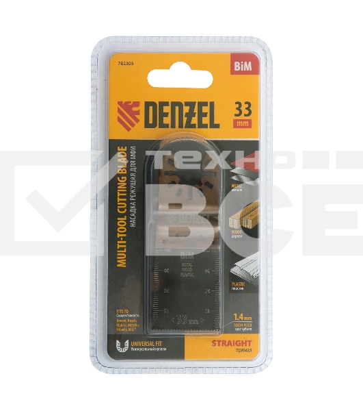 Насадка для МФИ Denzel режущая пазовая прямая, BiM, по металлу и дереву, 33 x 1,4 мм, мелкий зуб